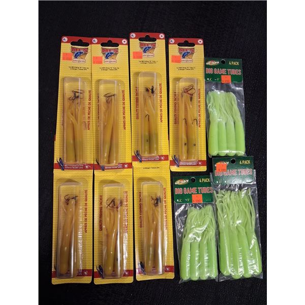 WHIZKERS 6" BIG GAME TUBES - CHARTREUSE, MFS TUBE JIG 1OZ, YELLOW - 10 ITEMS