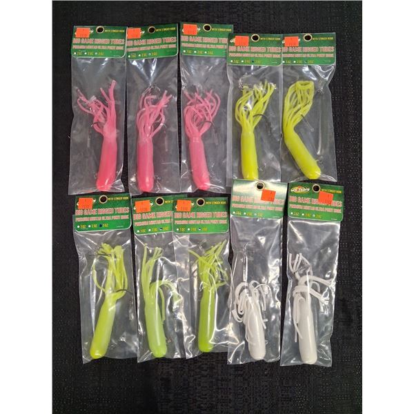 WHIZKERS 3OZ. BIG GAME RIGGED TUBES WITH STINGER HOOK - MIXED COLORS - 10 ITEMS