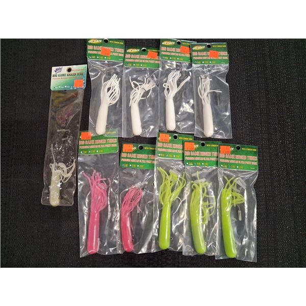 ASSORTED LOT OF 2 OZ PRE RIGGED JIGS WITH STINGERHOOK - MIX COLORS - 10 ITEMS