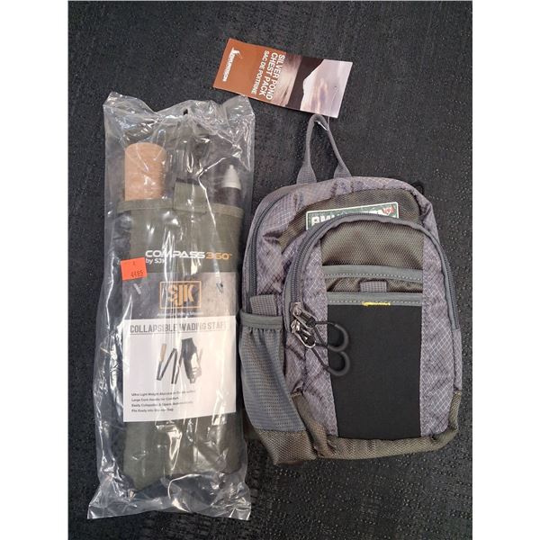 MIX LOT COMPASS 360 COLLAPSIBLE WADING STAFF, SILVER POND CHEST PACK - 2 ITEMS