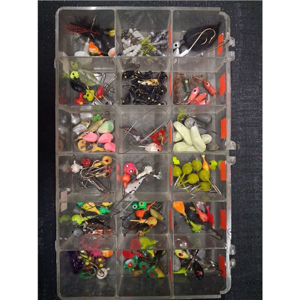BULK BOX OF VARIOUS SIZES AND COLORS OF JIGS