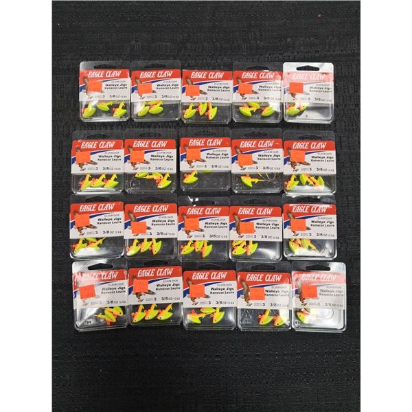 EAGLE CLAW WALLEYE JIGS 3/8OZ YELLOW - 20 ITEMS