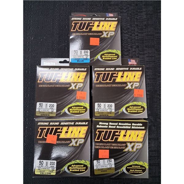 TUF-LINE XP FISHING LINE, 50LB YELLOW, GREEN, BLUE,150YDS & 200 YDS - 5PC