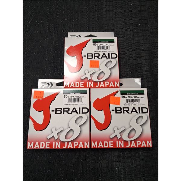 J-BRAID FISHING LINE 50LB, DARK GREEN - 3PC, 1X330LB, 2X 165LB