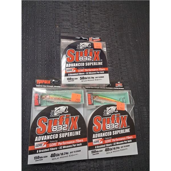 RAPALA/SUFIX 832 FISHING LINE 2X40LB, 1X 50LB, 2 CAMO, 1 WHITE - 3PC