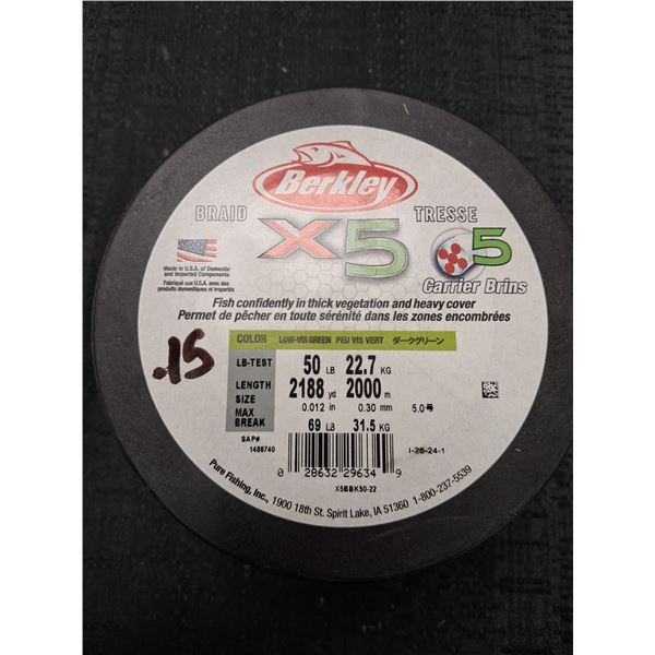 BERKLEY X5 BRAID LINE 50LB, 2188YD GREEN 1PC