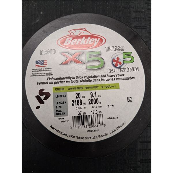 BERKLEY X5 BRAID LINE 20LB, 2188YD GREEN 1PC