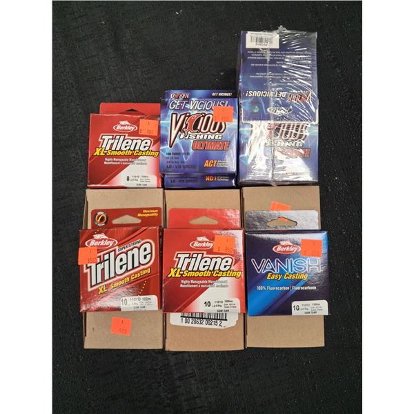 ASSORTED FISHING LINE, TRILENE XL, VICOUS, 8LB, 10LB, 110YDS, VANISH - 23PC