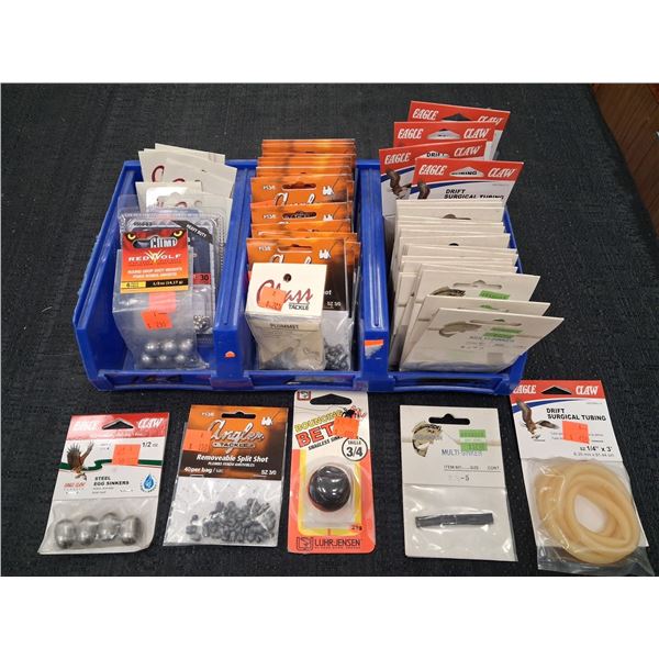 LOT OF VARIOUS SINKERS, SPLIT SHOT, TUBING COMES W BLUE TRAY
