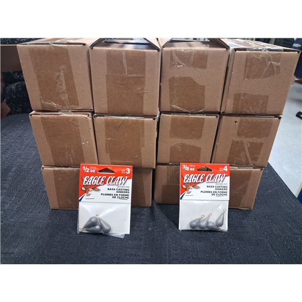 MIX OF CASTING SINKERS 72 - 1/2 OZ AND 72 - 3/8 OZ 12 BOXES - 144PC