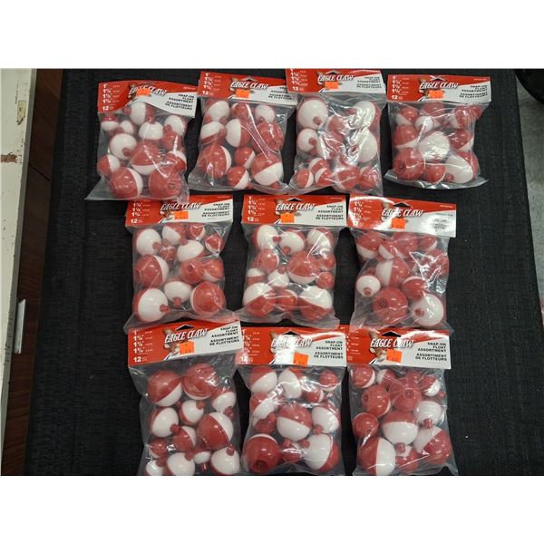 HUGE BAG OF 10 X ASSORTED SIZES OF SNAPON BOBBERS