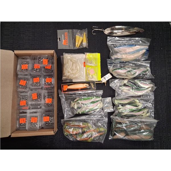 LARGE LOT OF SWIVELS AND SOFT BAITS