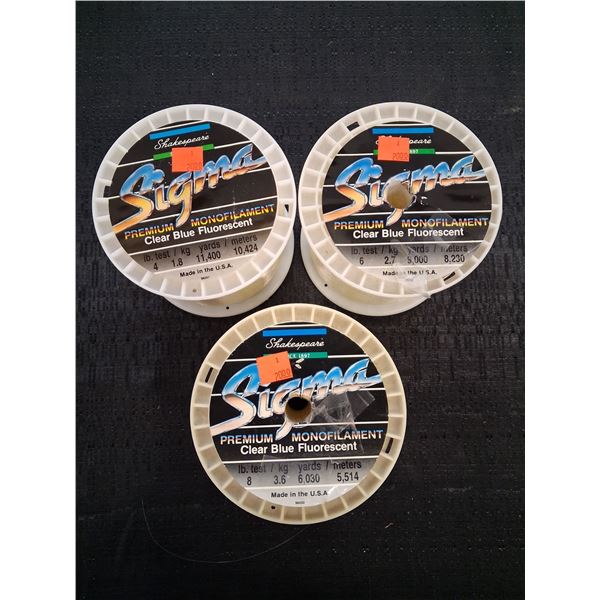 MIX LARGE BULK SPOOLS SIGMA FISHING LINE 4LB, 6LB, 8LB - 3 PC