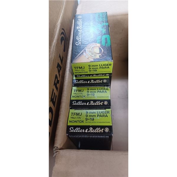 SELLIER+BELLOT 9MM LUGER 115GR, TFMJ X7 BOXES OF 50 - PAL REQ. NO SHIPPING