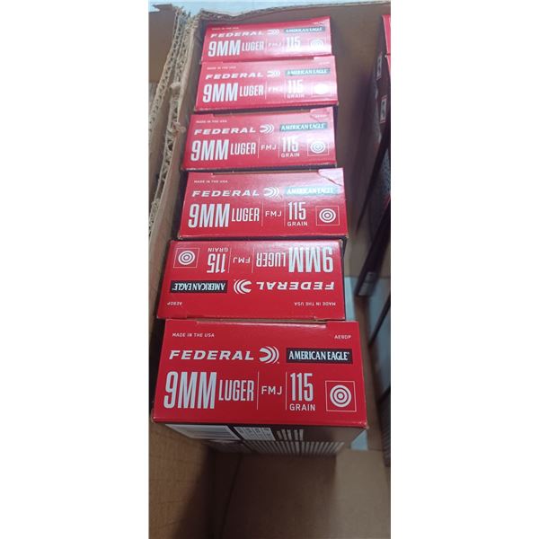 FEDERAL 9MM LUGER AMERICAN EAGLE 115 GR FMJ 300RNDS - 6 BOXES - PAL REQ. NO SHIPPING