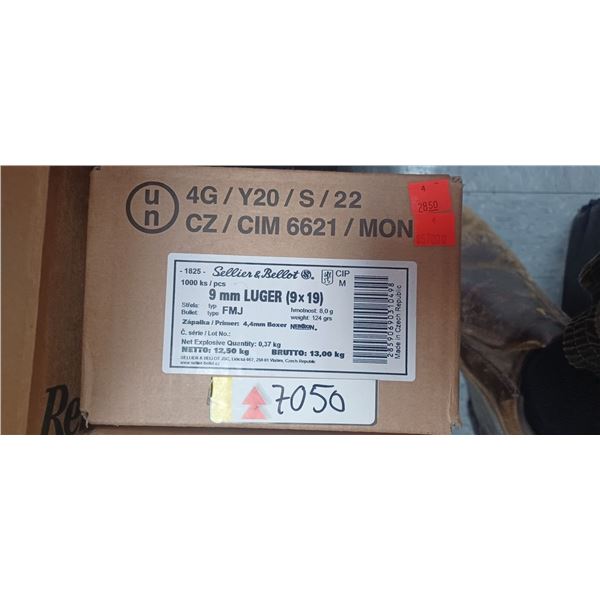 CASE OF SELLIERS & BELLOT 9MM LUGER 124GR, FMJ, 1000 RND CASE - PAL REQ. NO SHIPPING