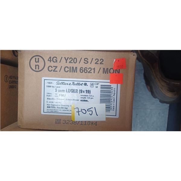 CASE OF SELLIERS & BELLOT 9MM LUGER 124GR, FMJ, 1000RND CASE - PAL REQ. NO SHIPPING