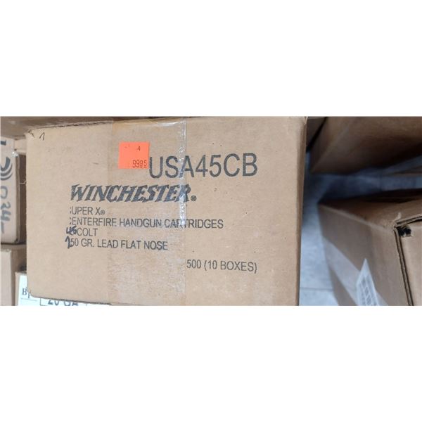 CASE OF WINCHESTER SUPER X 45 COLT 250 GR LEAD FLAT NOSE 500 RND CASE - PAL REQ. NO SHIPPING