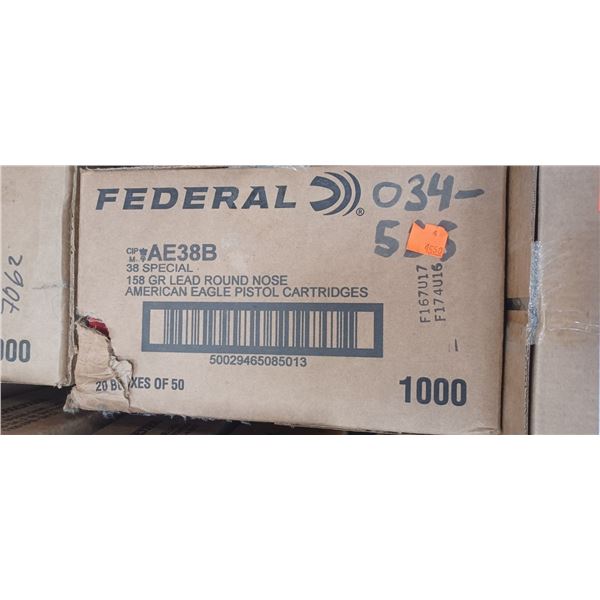 CASE OF FEDERAL 38 SPECIAL 158GR LEAD ROUND NOSE 1000 RNDS - PAL REQ. NO SHIPPING