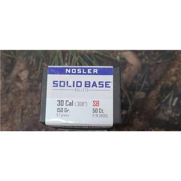 BOX OF NOSLER 30 CAL SOLID BASE 150GR. 50/BOX