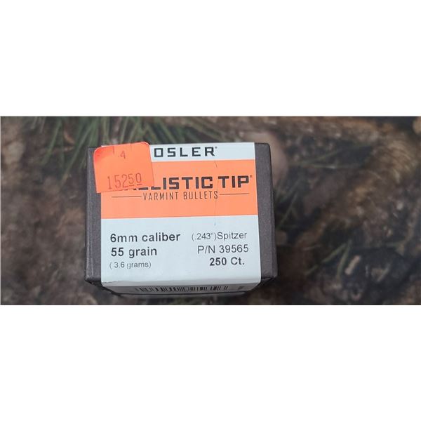 NOSLER 6MM CAL (.243) SPITZER 55GR BALLISTIC TIP VARMINT BULLETS - 250/BOX