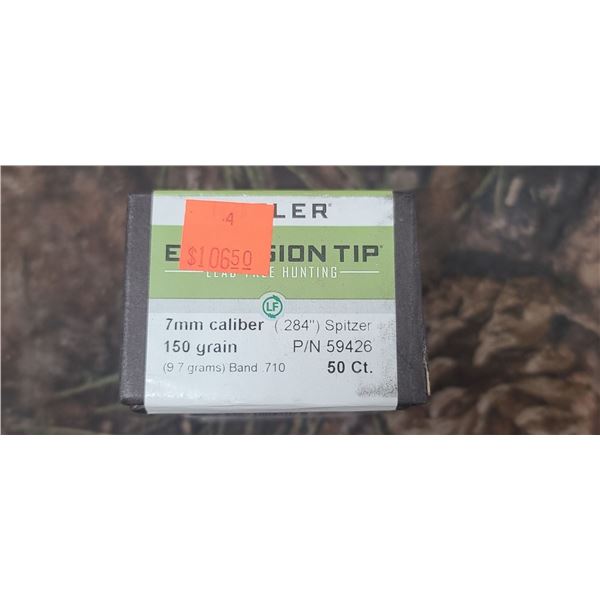 BOX OF NOSLER 7MM (284) SPITZER 150GR, EXPANSION TIP. 50/BOX