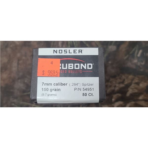 BOX OF NOSLER 7MM (284) SPITZER 150GR, ACCUBOND. 50/BOX