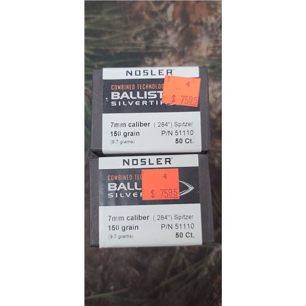 2 BOXES OF NOSLER 7MM 150GR (284) SPITZER BALLISTIC SILVER TIP