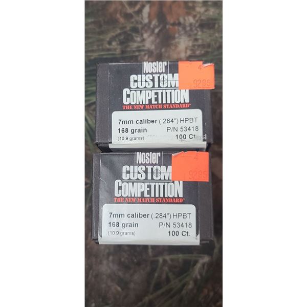 2 BOXES OF NOSLER 7MM 168GR (284) MPBT.CUSTOM COMPETITION 100/BOX