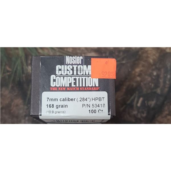 1 BOX OF NOSLER 7MM 168GR (284) MPB.CUSTOM COMPETITION 100/BOX