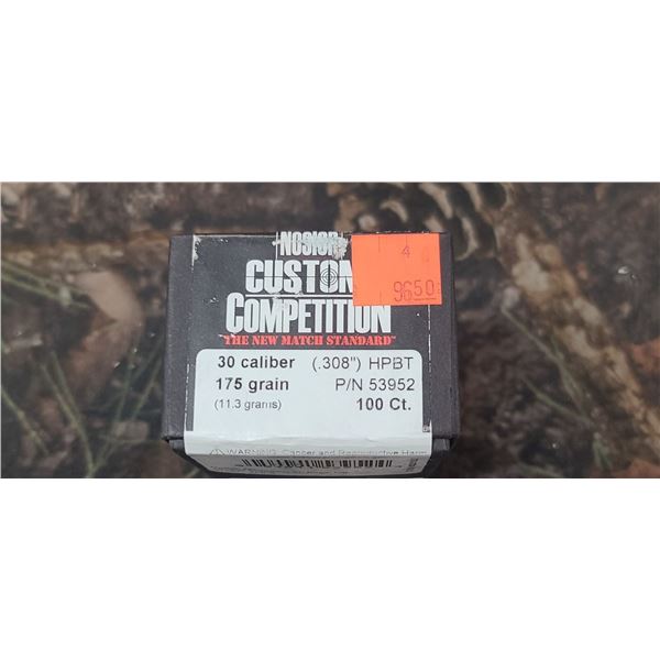 NOSLER 30CAL 175GR, 308, HPBT CUSTOM COMPETITION, 100/BOX