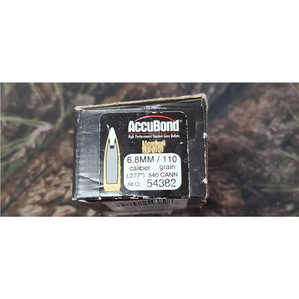 BOX OF NOSLER 6.8MM, 110GR, 277, 540 CANN, ACCUBOND, 50/BOX