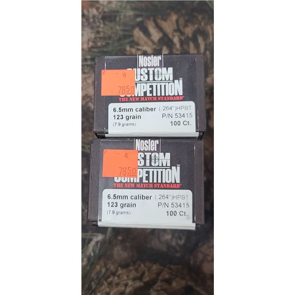 2 BOXES OF NOSLER 123GR. .264, MPBT CUSTOM COMPETITION 100/BOX