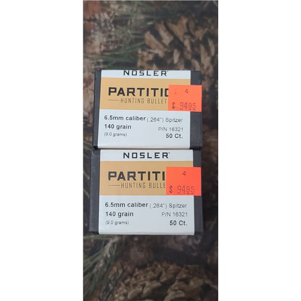 2 BOXES OF NOSLER PARTITION 6.5MM, 140GR .264 SPITZER. 50/BOX