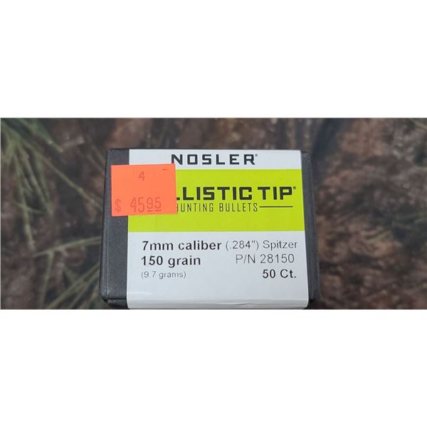 BOX OF NOSLER 7MM CAL 150GR .284" SPITZER BALLISTIC TIP 50 COUNT