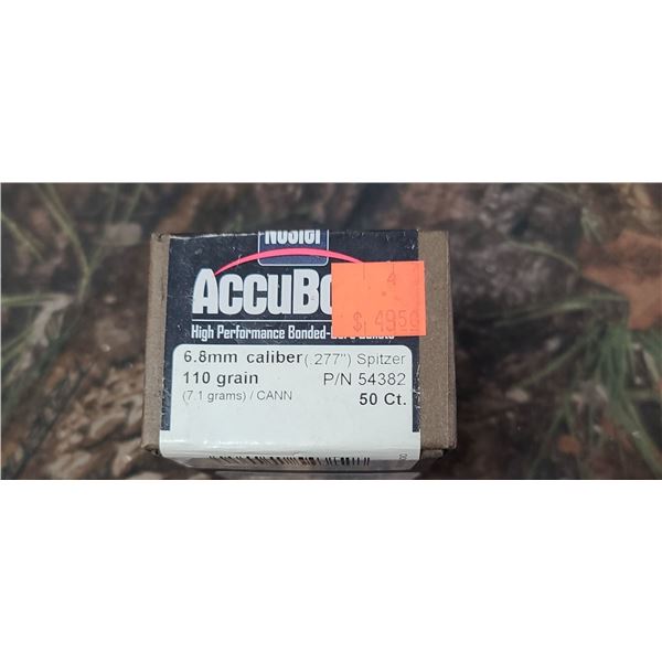 BOX OF NOSLER 6.8MM CAL 110GR, C.277" SPITZER ACCUBOND 50 COUNT