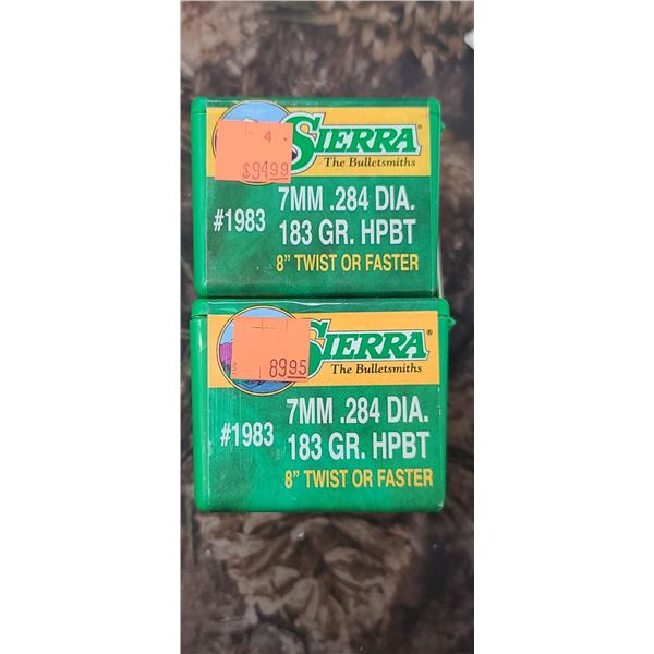 2 BOXES OF SIERRA 7MM ,284 DIA 183GR. HPBT 8"TWIST