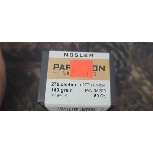 BOX OF NOSLER PARTITION .270 CAL 140GR. SPITZER 50 COUNT