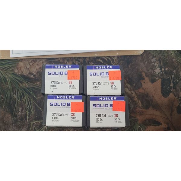 4 BOXES OF NOSLER SOLID BASE 270 CAL 130GR 50/BOX