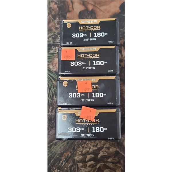 4 BOXES OF SPEER MOT-COR .303 CAL 180GR BULLETS, 100/BOX