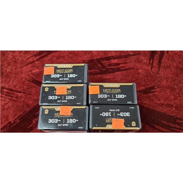 5 BOXES OF SPEER MOT-COR .303 CAL 180GR BULLETS, 100/BOX