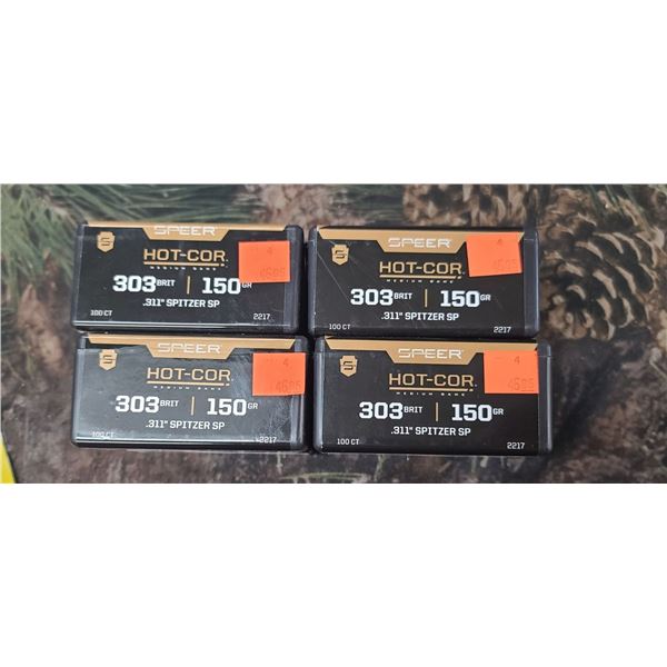 4 BOXES OF SPEER MOT-COR .303 BRIT 150GR .311 SPRITZER SP. 100/BOX