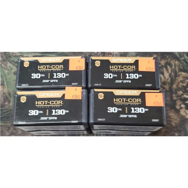 3 BOXES OF SPEER HOT-COR 30CAL 130GR .308" SPFN, 100/BOX