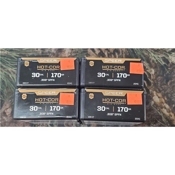 4 BOXES OF SPEER HOT-COR 30CAL 170GR .308 SPFN 100/BOX