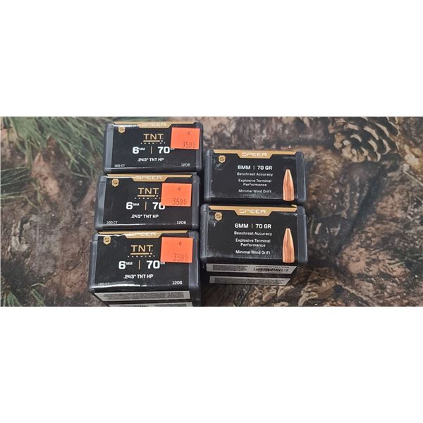 5 BOXES OF 6MM 70GR .243 TNT HP SPEER 100/BOX