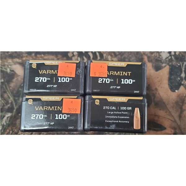 4 BOXES OF SPEER VARMINT .270CAL 100GR HP 100/BOX