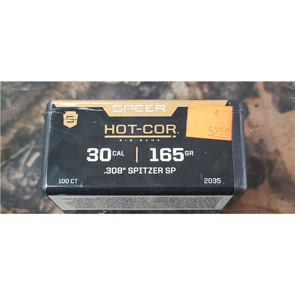 BOX OF SPEER .30 CAL 165GR .308" SPITZER SP HOT-COR 100 COUNT