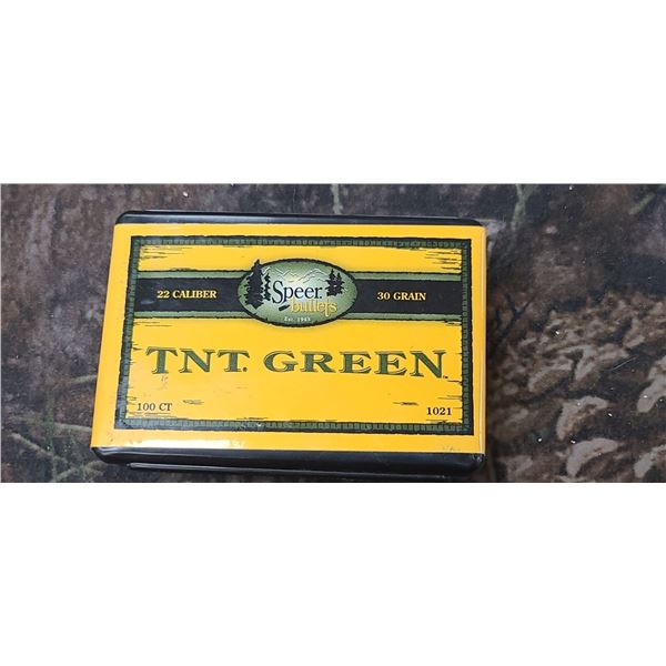 BOX OF TNT GREEN HP .22CAL, .224" 30GR, 100 COUNT
