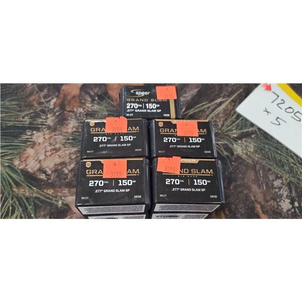 5 BOXES OF .270 150GR .277 GRAND SLAM SPEER 50/BOX