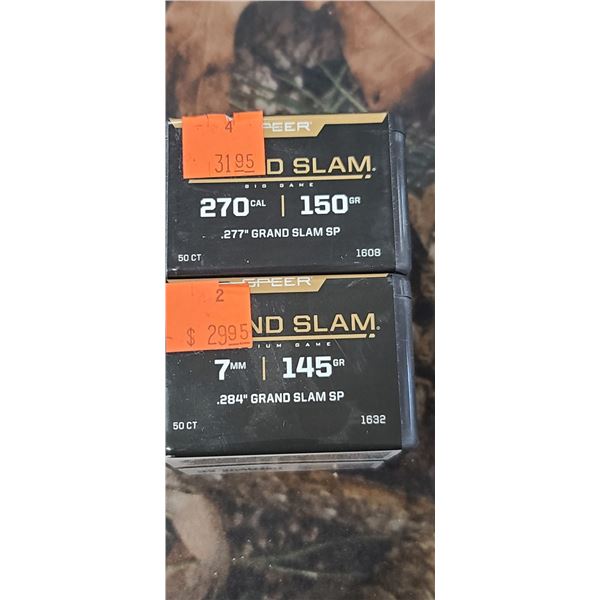 .270 CAL + 7MM SPEER BULLETS .270 CAL 150GR GRAND SLAM SP QTY 50 + 7MM 145GR GRANS SLAM SP
